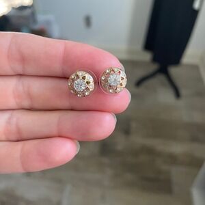 Gold Tone Stud‎ Earrings Zodiac Clear Rhinestone Star Detail Boho Clean Girl